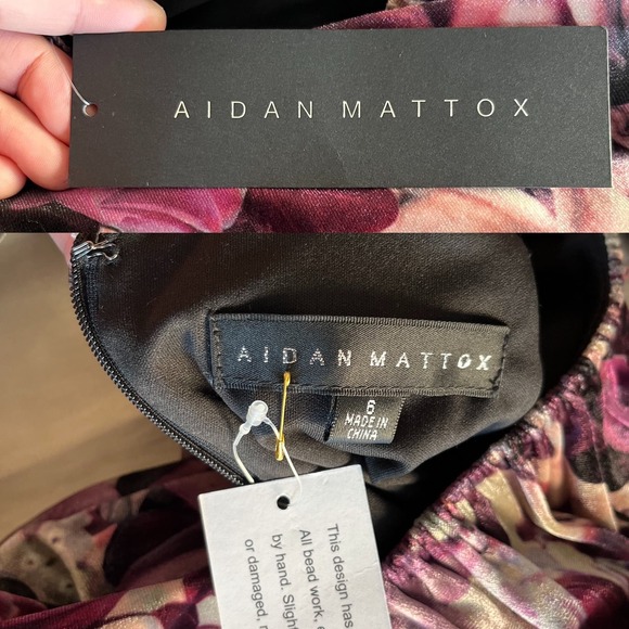 AIDAN MATTOX Velvet Dress Floral Maxi Stretch Multicolor Pink Long Sleeve 6 NWT - Picture 7 of 11
